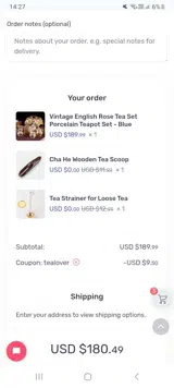 tealover coupon verification screenshot
