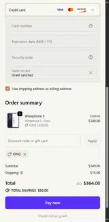 KING coupon verification screenshot