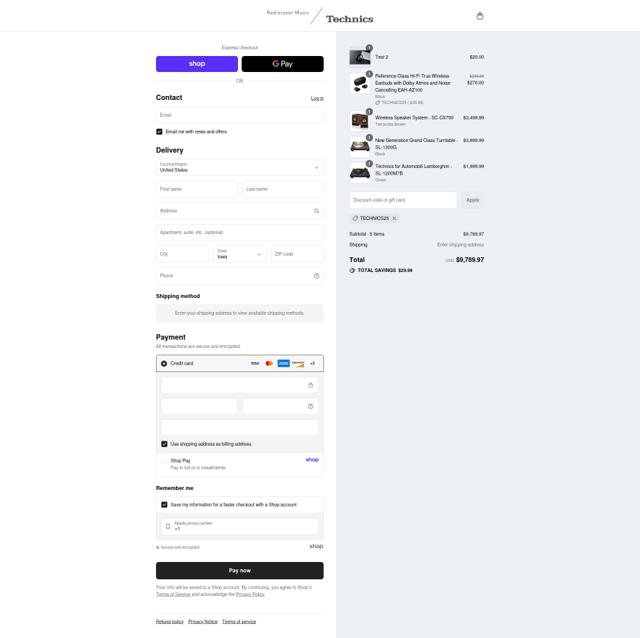 Technics checkout page showing Technics discount code box | Screenshot taken by SimplyCodes community member on Sep 4, 2025