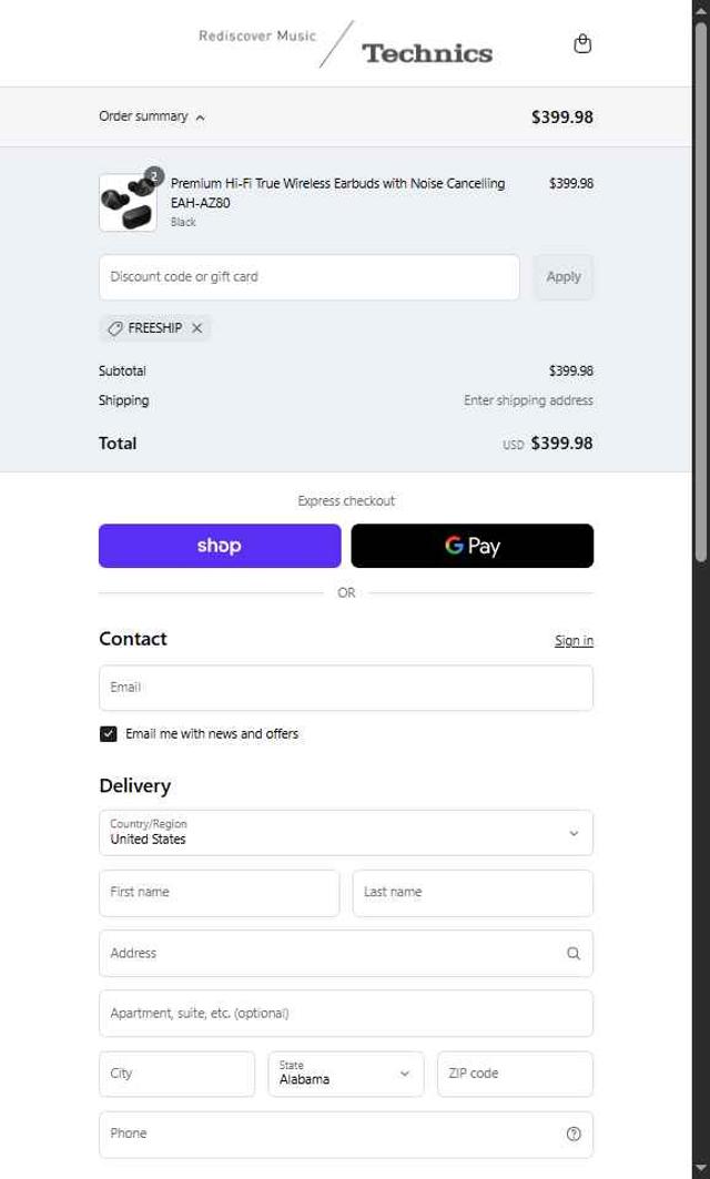 Technics checkout page showing Technics discount code box | Screenshot taken by SimplyCodes community member on Sep 9, 2025