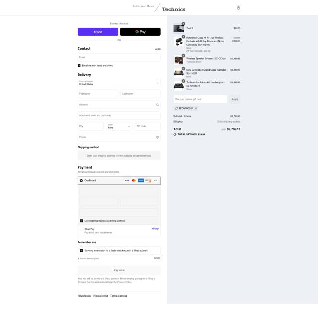 Technics checkout page showing Technics discount code box | Screenshot taken by SimplyCodes community member on Sep 7, 2025