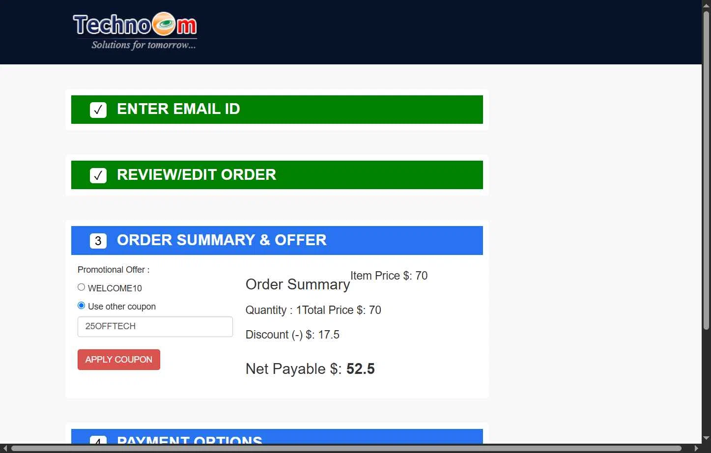 Technocom checkout page showing Technocom promo code box | Screenshot taken by SimplyCodes community member on Jun 7, 2025