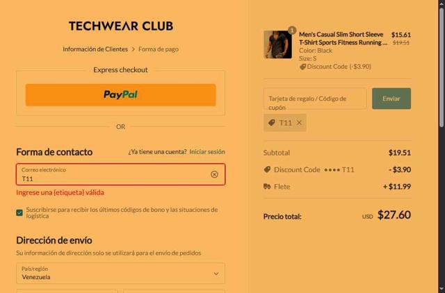Techwear Club checkout page showing Techwear Club coupon code box | Screenshot taken by SimplyCodes community member on Sep 2, 2025