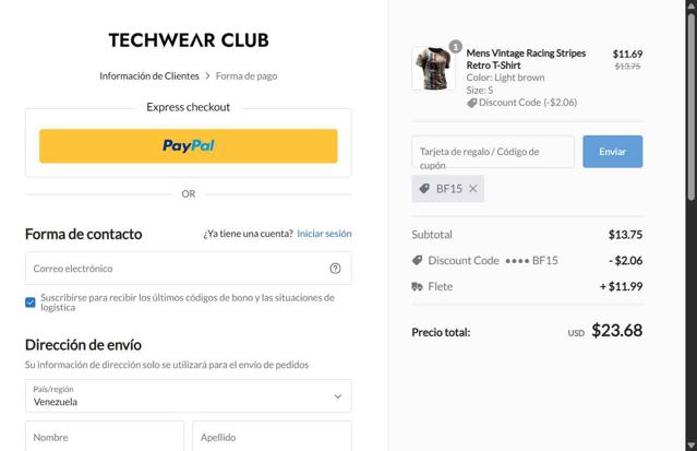 Techwear Club checkout page showing Techwear Club coupon code box | Screenshot taken by SimplyCodes community member on Sep 11, 2025