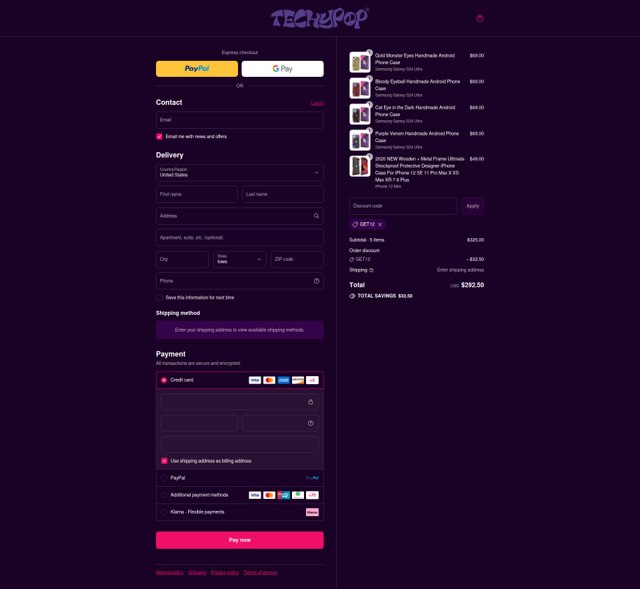 Techypop checkout page showing Techypop discount code box | Screenshot taken by SimplyCodes community member on Sep 2, 2025