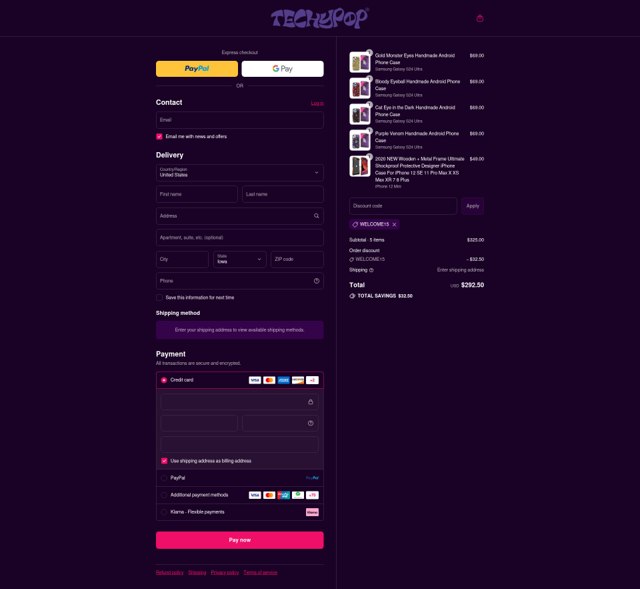 Techypop checkout page showing Techypop discount code box | Screenshot taken by SimplyCodes community member on Sep 2, 2025