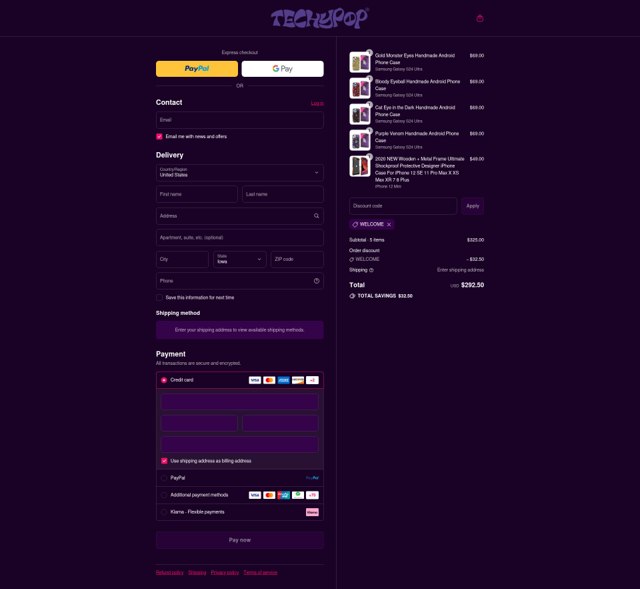 Techypop checkout page showing Techypop discount code box | Screenshot taken by SimplyCodes community member on Sep 2, 2025