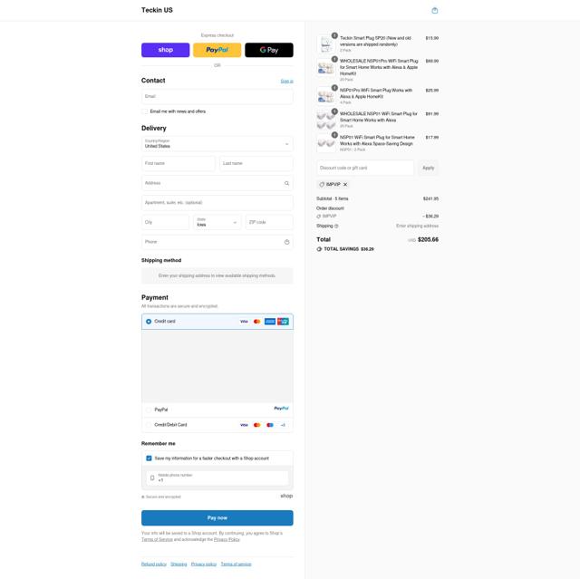 Teckin checkout page showing Teckin discount code box | Screenshot taken by SimplyCodes community member on Sep 15, 2025