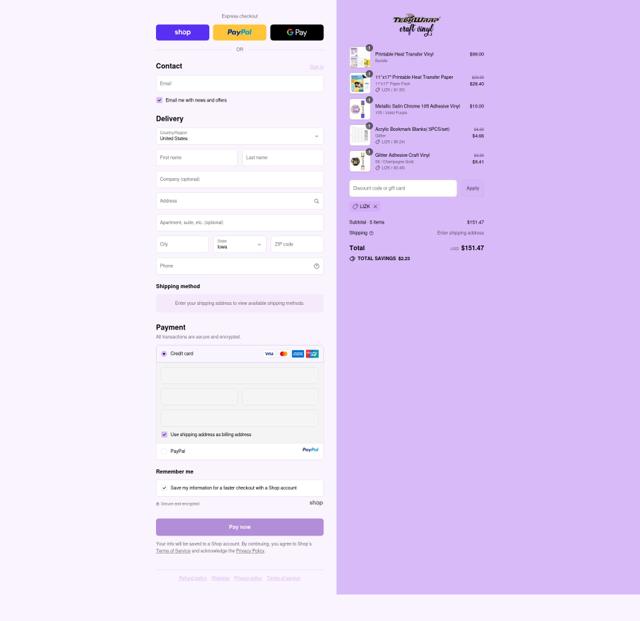 Teckwrap Craft checkout page showing Teckwrap Craft discount code box | Screenshot taken by SimplyCodes community member on Sep 15, 2025
