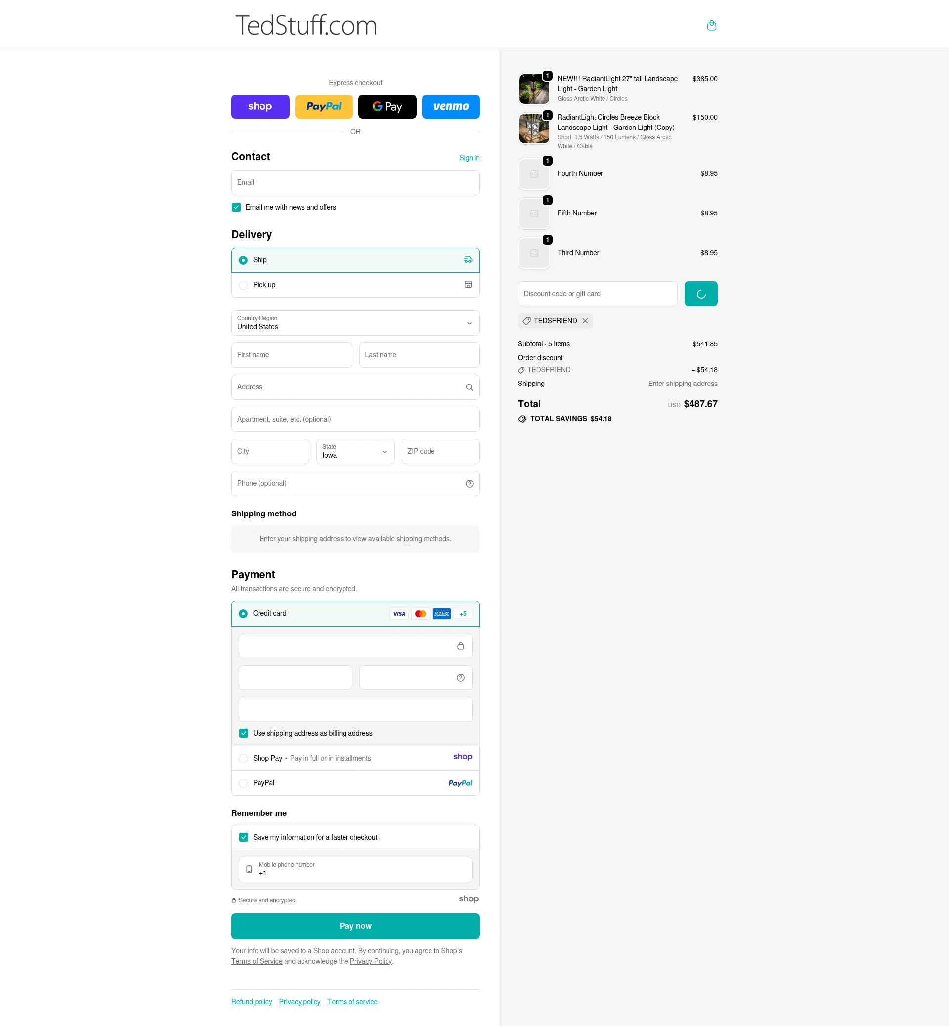 TedStuff checkout page showing TedStuff discount code box | Screenshot taken by SimplyCodes community member on Dec 28, 2025