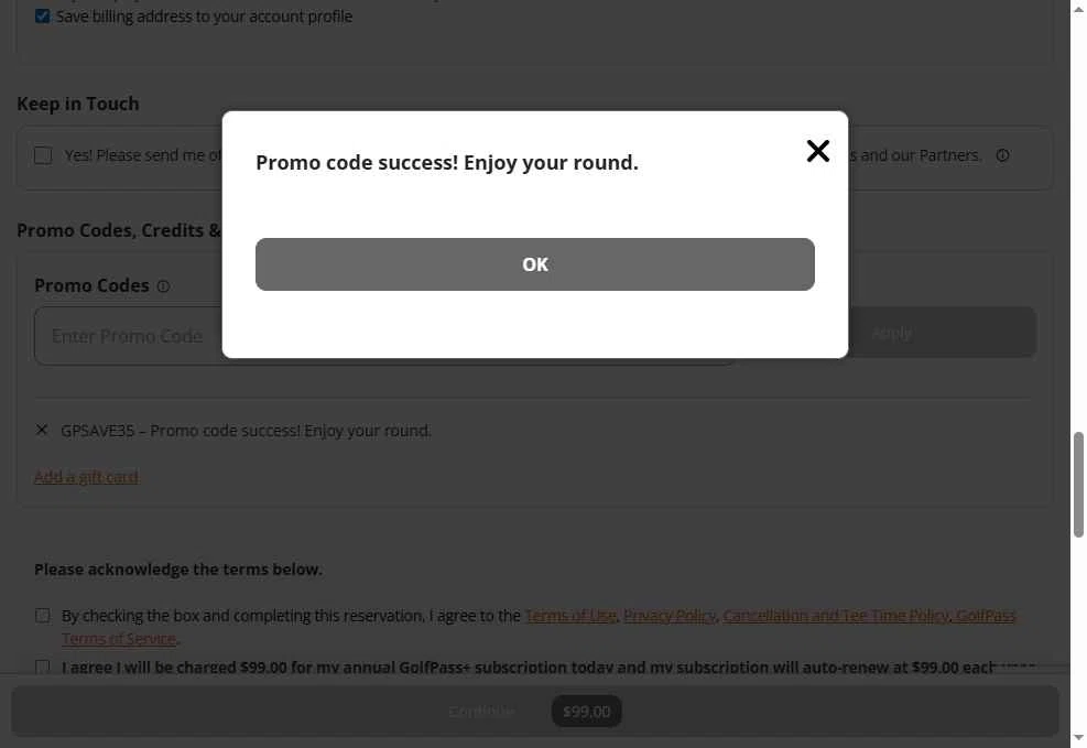 Tee Off checkout page showing Tee Off promo code box | Screenshot taken by SimplyCodes community member on Nov 21, 2025