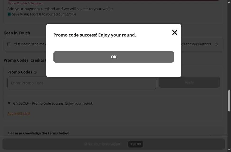 Tee Off checkout page showing Tee Off promo code box | Screenshot taken by SimplyCodes community member on Nov 17, 2025