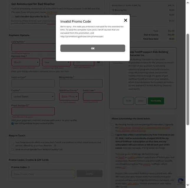 Tee Off checkout page showing Tee Off promo code box | Screenshot taken by SimplyCodes community member on Jan 19, 2026