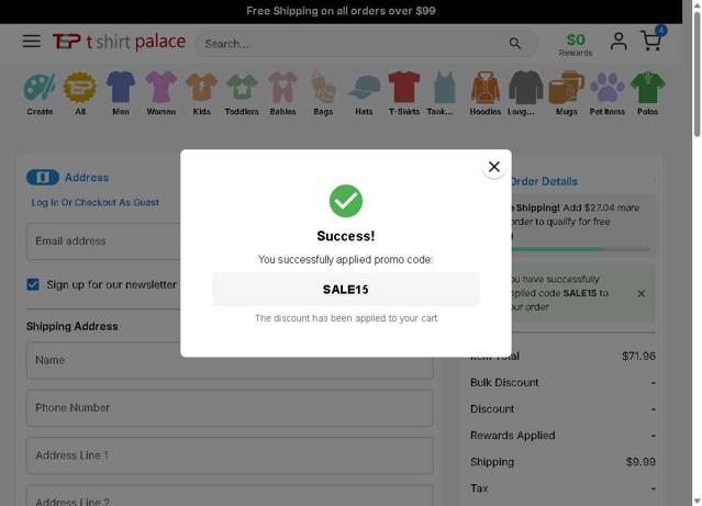 TeeShirtPalace checkout page showing TeeShirtPalace discount code box | Screenshot taken by SimplyCodes community member on Jul 24, 2025