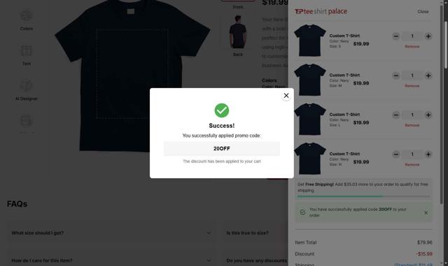 TeeShirtPalace checkout page showing TeeShirtPalace discount code box | Screenshot taken by SimplyCodes community member on Aug 16, 2025