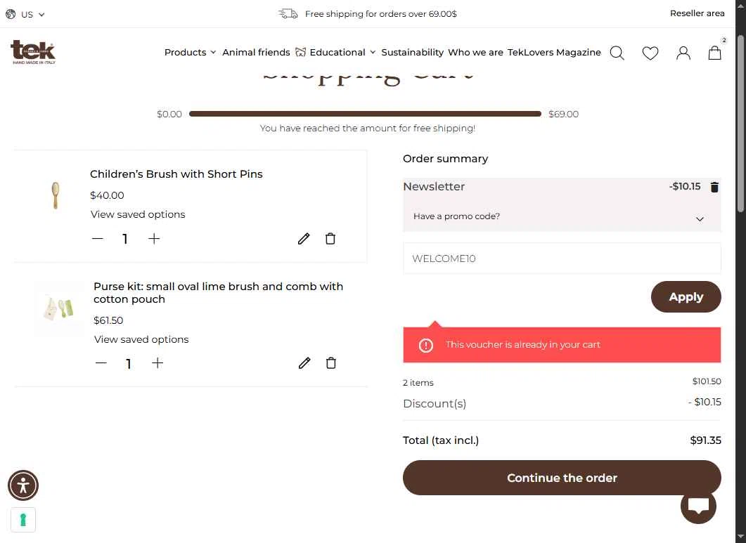 tek-italy checkout page showing tek-italy promo code box | Screenshot taken by SimplyCodes community member on Jun 10, 2025