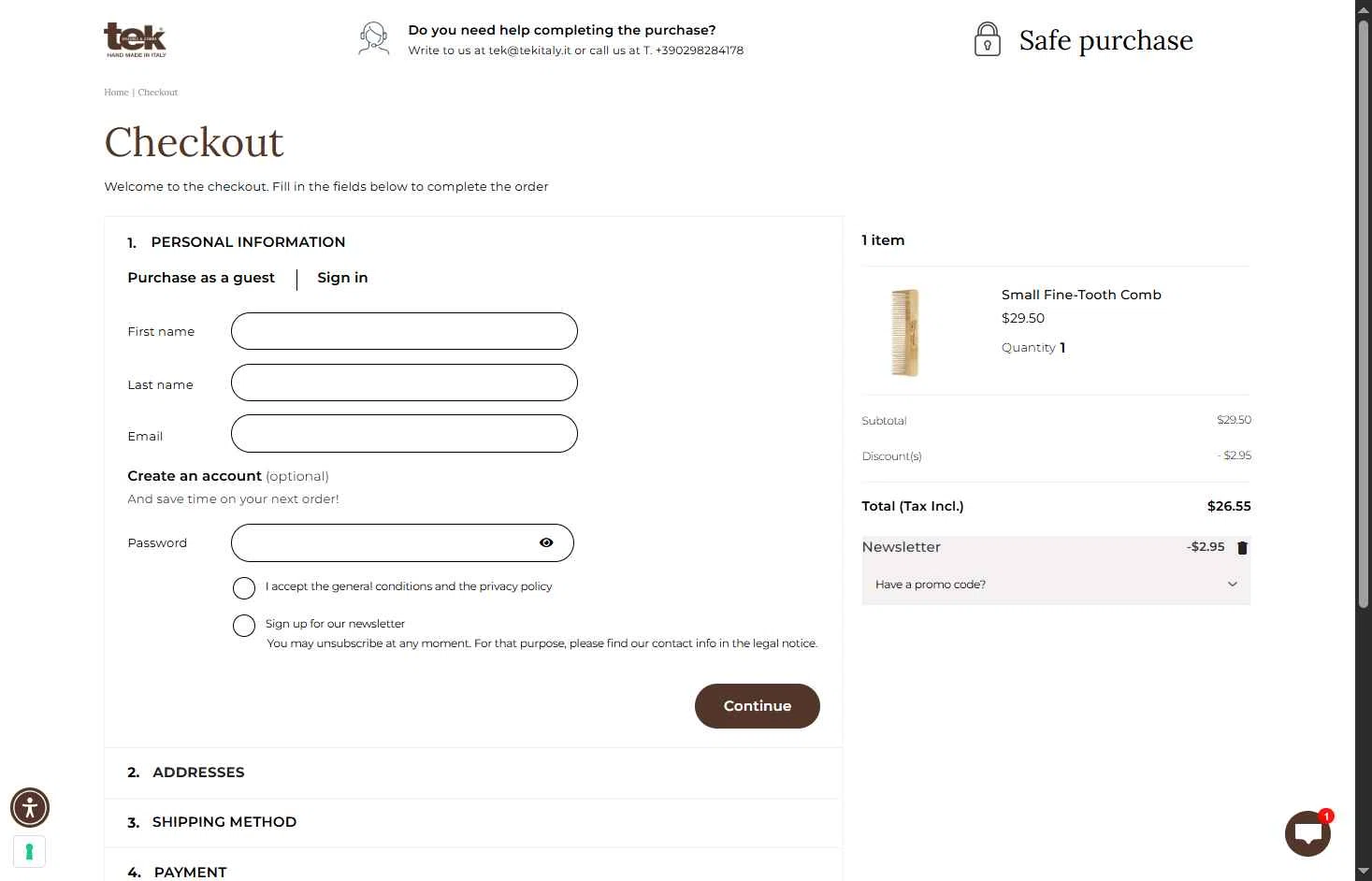 tek-italy checkout page showing tek-italy promo code box | Screenshot taken by SimplyCodes community member on Jun 20, 2025