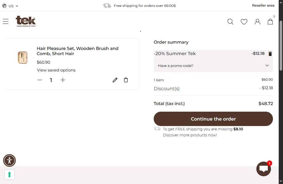 tek-italy checkout page showing tek-italy promo code box | Screenshot taken by SimplyCodes community member on Jul 7, 2025