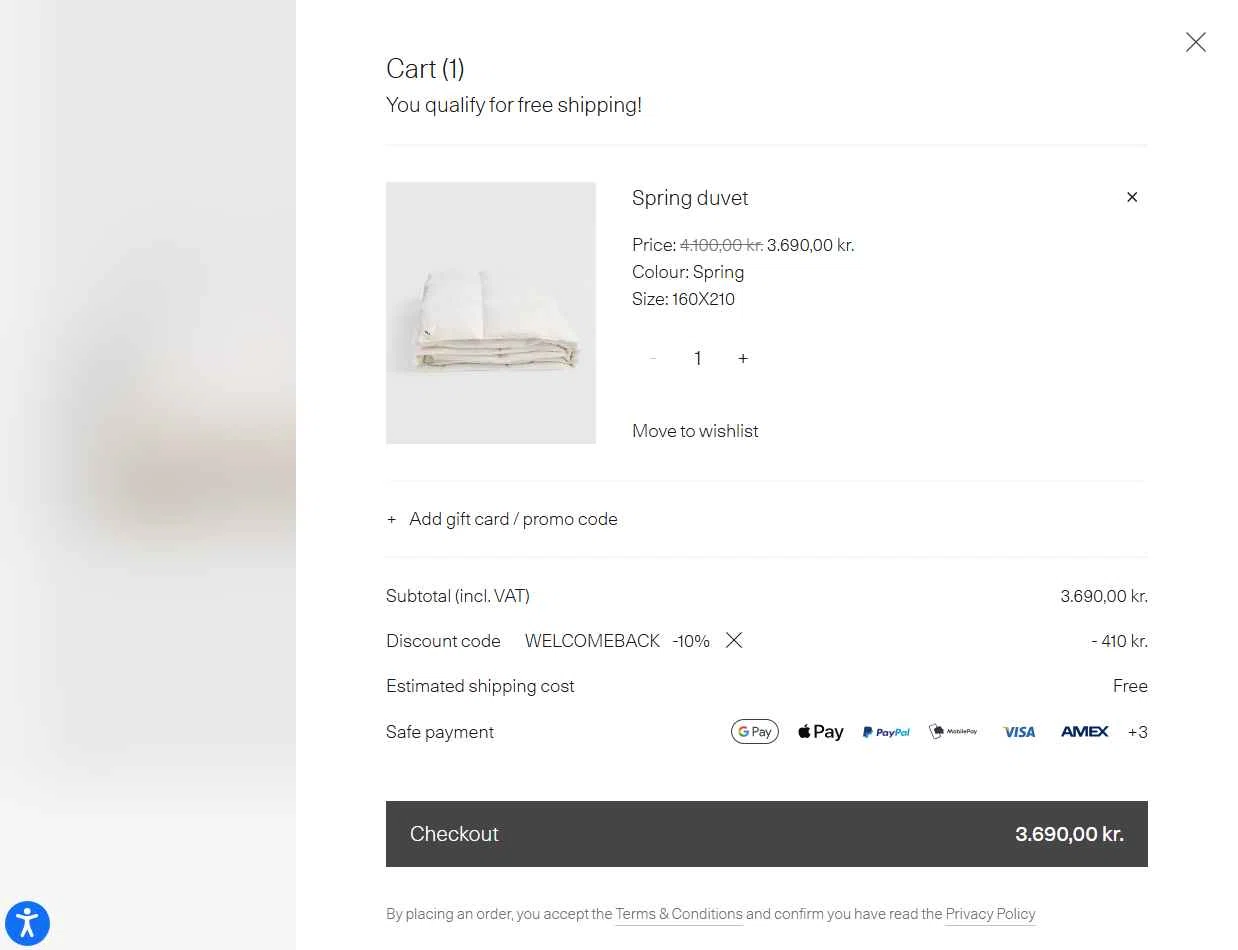 Tekla Fabrics checkout page showing Tekla Fabrics promo code box | Screenshot taken by SimplyCodes community member on Jan 1, 2026