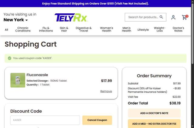 TelyRx checkout page showing TelyRx discount code box | Screenshot taken by SimplyCodes community member on Sep 7, 2025