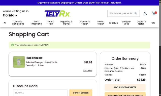 TelyRx checkout page showing TelyRx discount code box | Screenshot taken by SimplyCodes community member on Sep 7, 2025