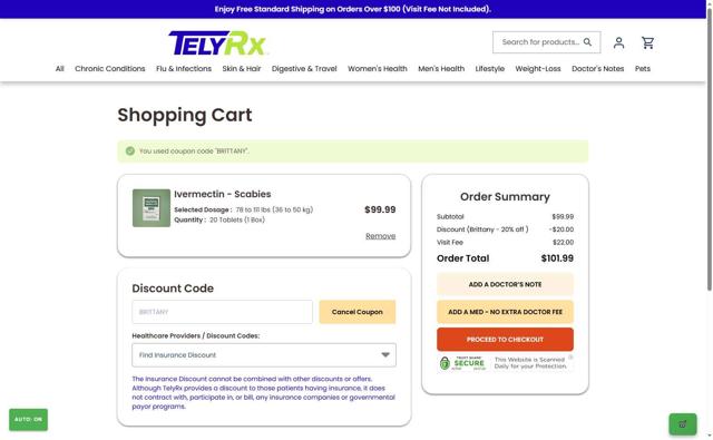 TelyRx checkout page showing TelyRx discount code box | Screenshot taken by SimplyCodes community member on Sep 7, 2025
