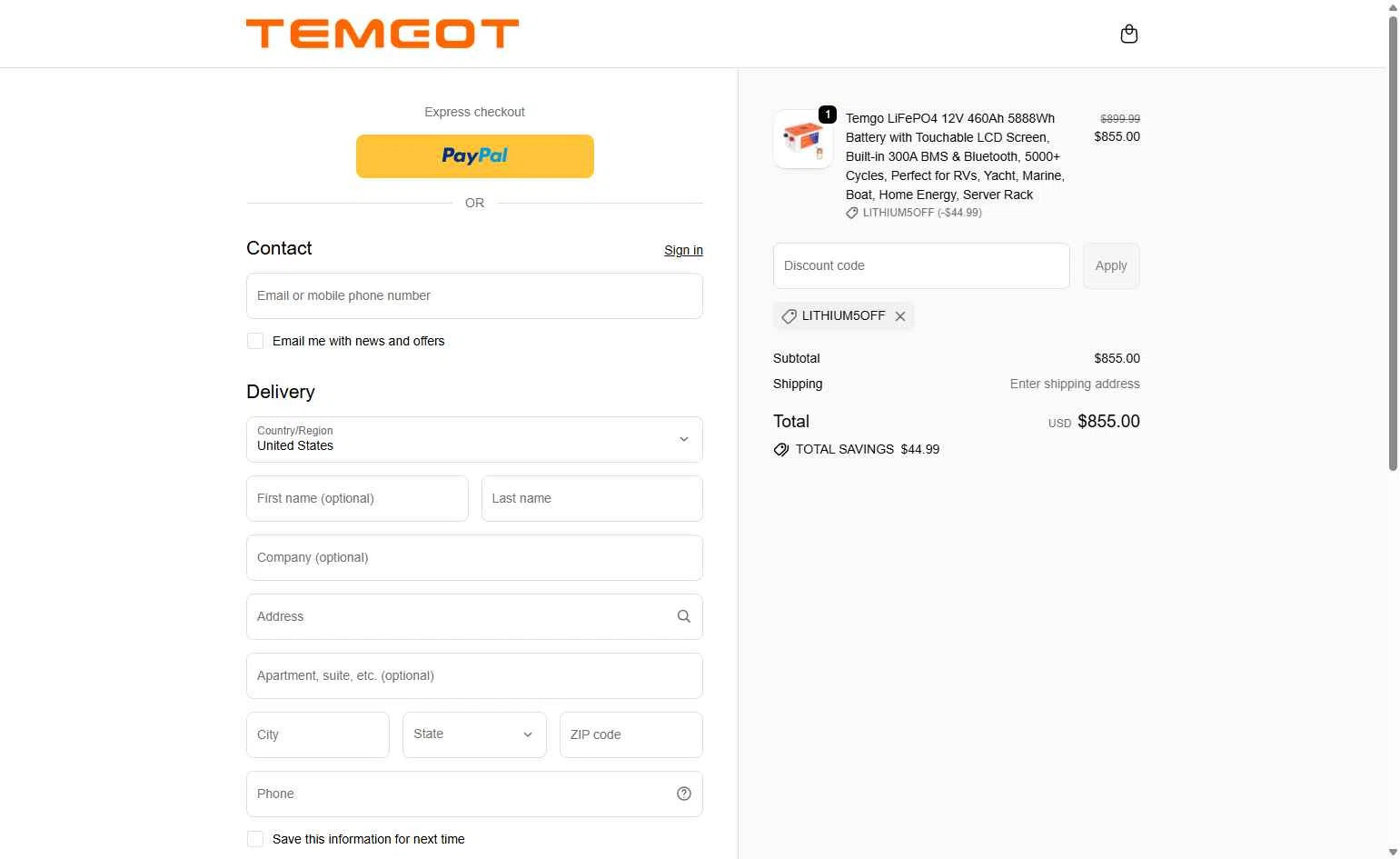 Temgot checkout page showing Temgot promo code box | Screenshot taken by SimplyCodes community member on Feb 24, 2026
