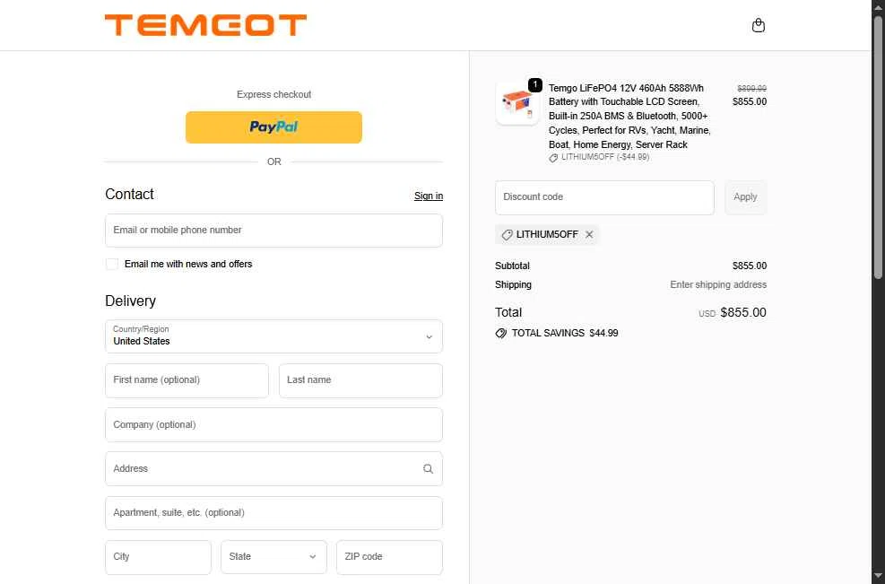 Temgot checkout page showing Temgot promo code box | Screenshot taken by SimplyCodes community member on Dec 27, 2025