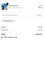 CAROLINEWX coupon verification screenshot