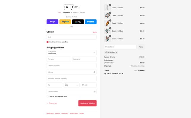 Temporary Tattoos checkout page showing Temporary Tattoos promo code box | Screenshot taken by SimplyCodes community member on Sep 4, 2025