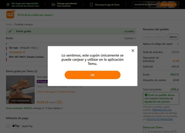 Temu checkout page showing Temu coupon code box | Screenshot taken by SimplyCodes community member on Aug 25, 2025