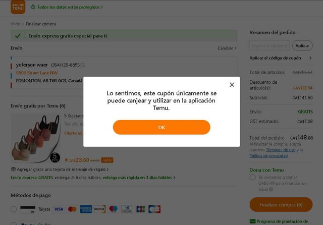 Temu checkout page showing Temu coupon code box | Screenshot taken by SimplyCodes community member on Aug 26, 2025