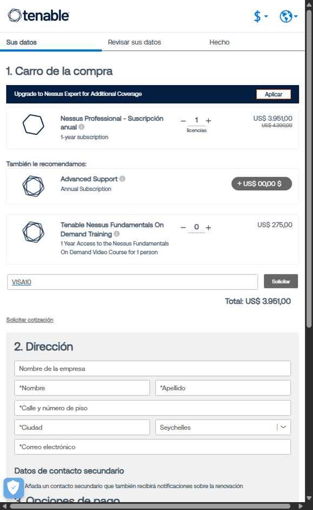 Tenable checkout page showing Tenable coupon code box | Screenshot taken by SimplyCodes community member on Jul 19, 2025
