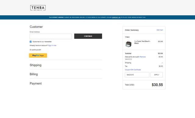 Tenba checkout page showing Tenba promo code box | Screenshot taken by SimplyCodes community member on Jul 30, 2025