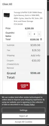 THANKYOU5 coupon verification screenshot