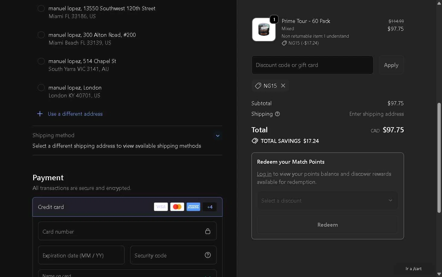 Tennis Giant checkout page showing Tennis Giant discount code box | Screenshot taken by SimplyCodes community member on Nov 26, 2025