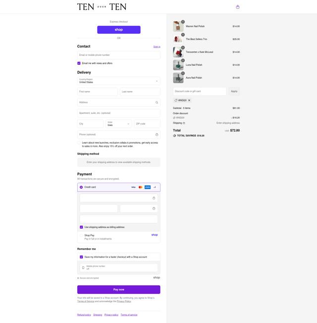 tenoverten checkout page showing tenoverten promo code box | Screenshot taken by SimplyCodes community member on Sep 11, 2025