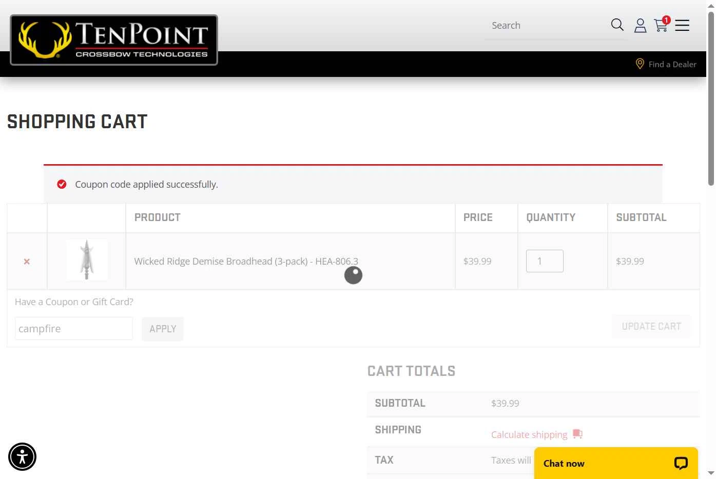 TenPoint Crossbow checkout page showing TenPoint Crossbow promo code box | Screenshot taken by SimplyCodes community member on Jan 16, 2026