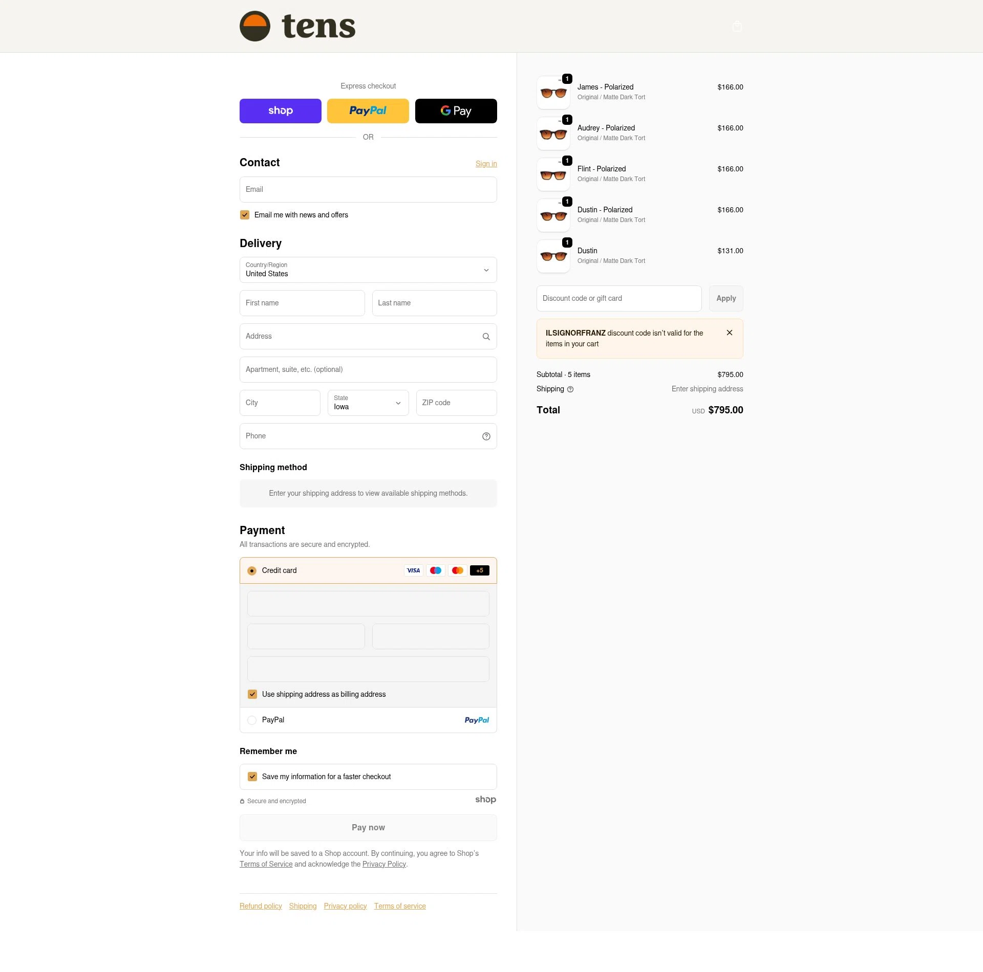 Tens checkout page showing Tens discount code box | Screenshot taken by SimplyCodes community member on Dec 29, 2025