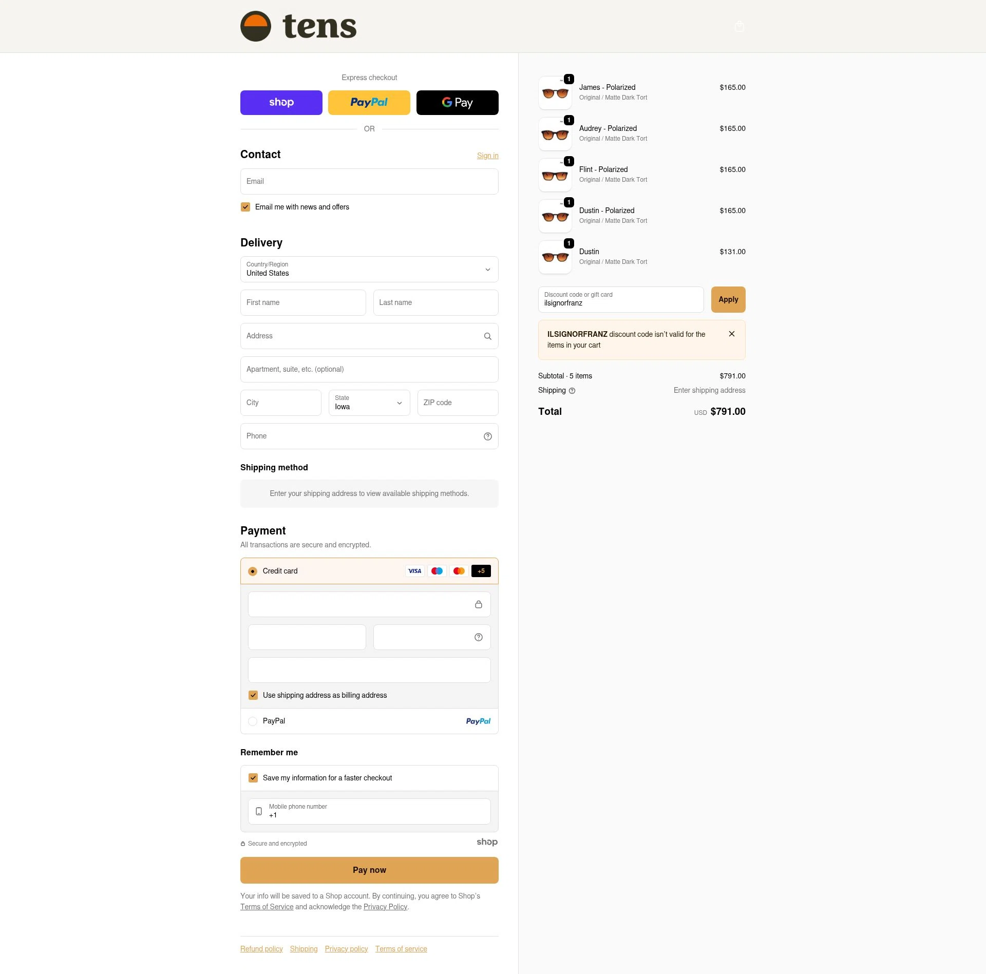 Tens checkout page showing Tens discount code box | Screenshot taken by SimplyCodes community member on Dec 11, 2025