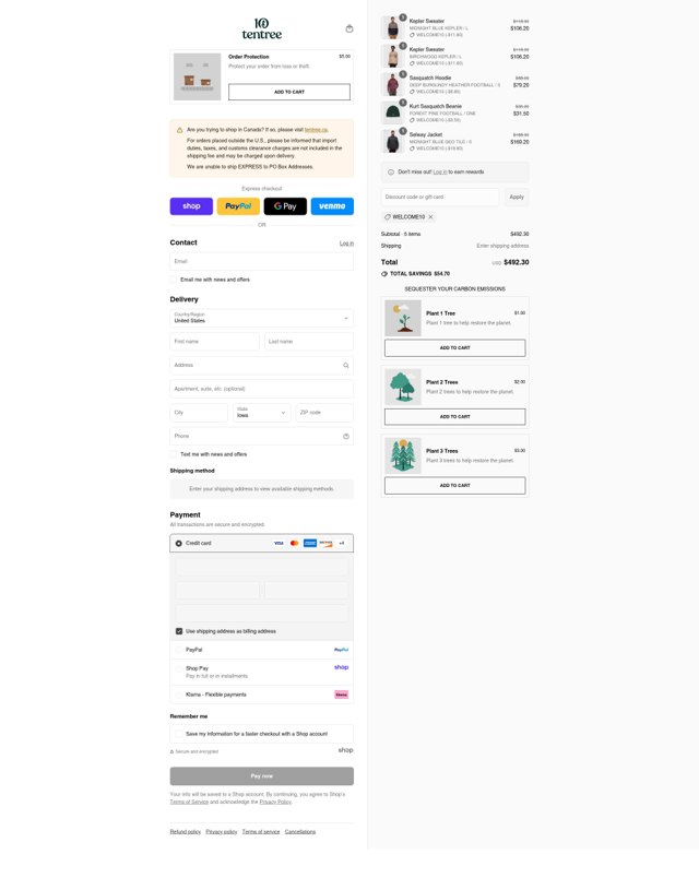 Tentree checkout page showing Tentree discount code box | Screenshot taken by SimplyCodes community member on Sep 2, 2025