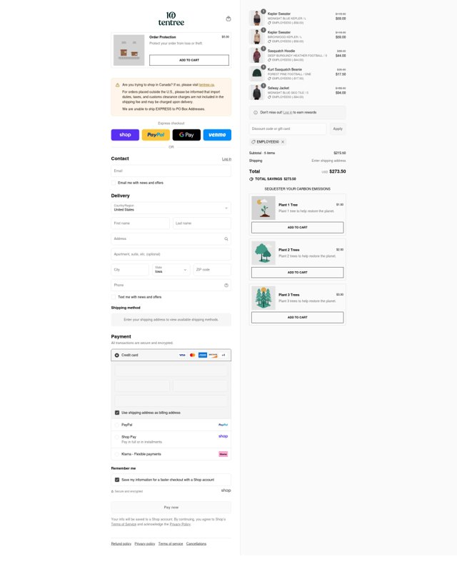 Tentree checkout page showing Tentree discount code box | Screenshot taken by SimplyCodes community member on Sep 2, 2025