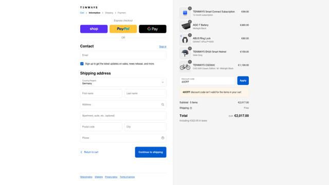 Tenways checkout page showing Tenways discount code box | Screenshot taken by SimplyCodes community member on Sep 11, 2025
