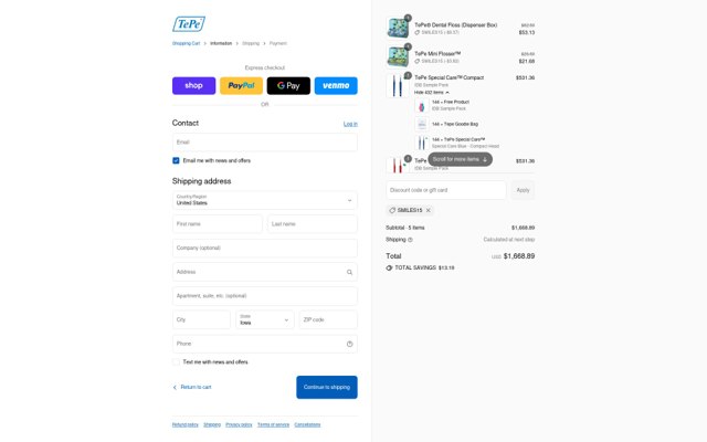 TePe USA checkout page showing TePe USA promo code box | Screenshot taken by SimplyCodes community member on Sep 7, 2025