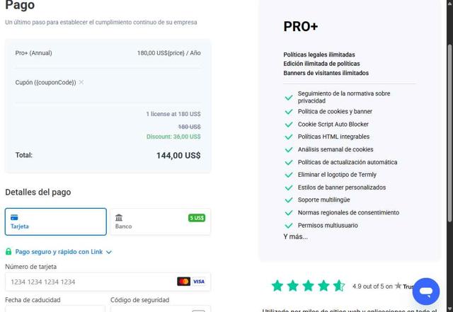 Termly checkout page showing Termly promo code box | Screenshot taken by SimplyCodes community member on Aug 26, 2025