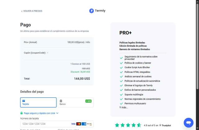 Termly checkout page showing Termly promo code box | Screenshot taken by SimplyCodes community member on Aug 26, 2025