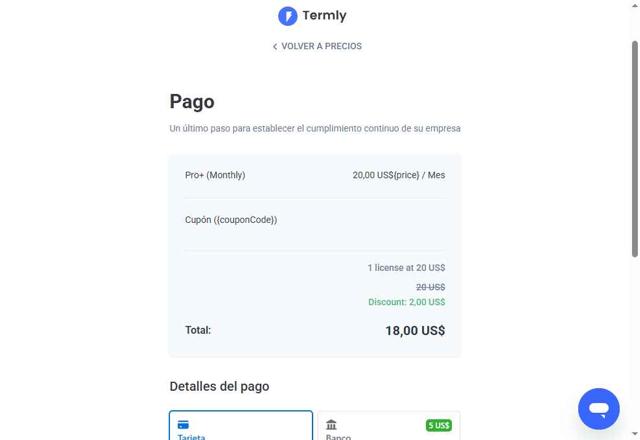 Termly checkout page showing Termly promo code box | Screenshot taken by SimplyCodes community member on Aug 30, 2025