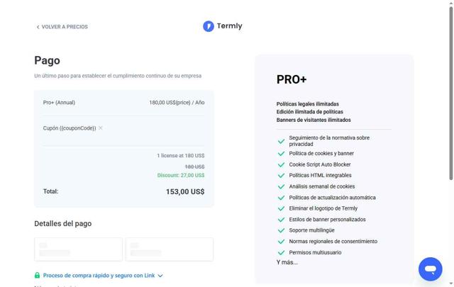 Termly checkout page showing Termly promo code box | Screenshot taken by SimplyCodes community member on Sep 1, 2025