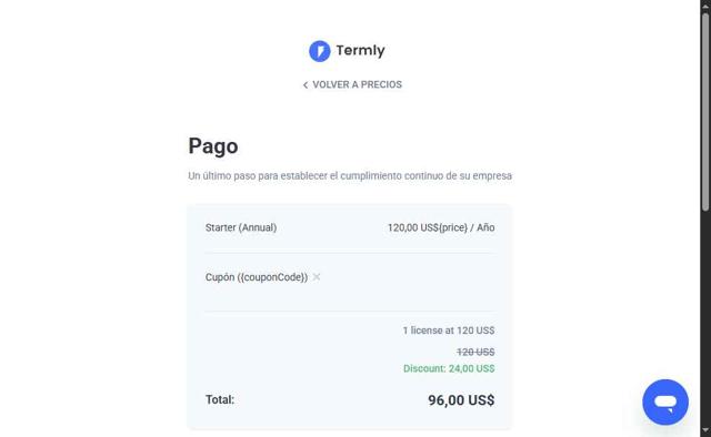 Termly checkout page showing Termly promo code box | Screenshot taken by SimplyCodes community member on Jul 14, 2025