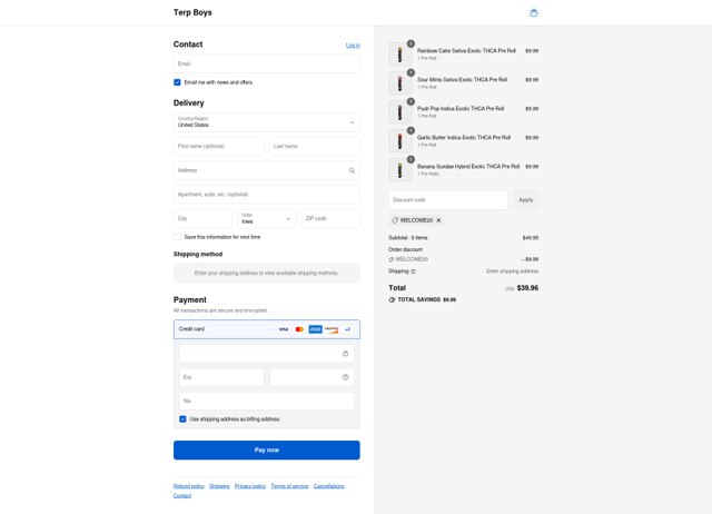 Terp Boys checkout page showing Terp Boys discount code box | Screenshot taken by SimplyCodes community member on Aug 26, 2025